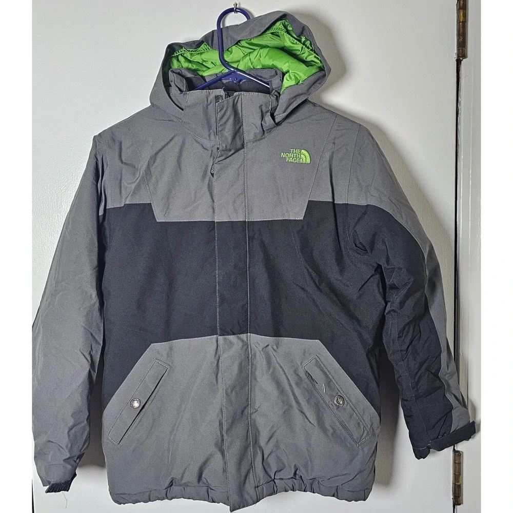 The North Face Hyvent Hooded Insulated Jacket Black/Gray Boys Size L 14/16